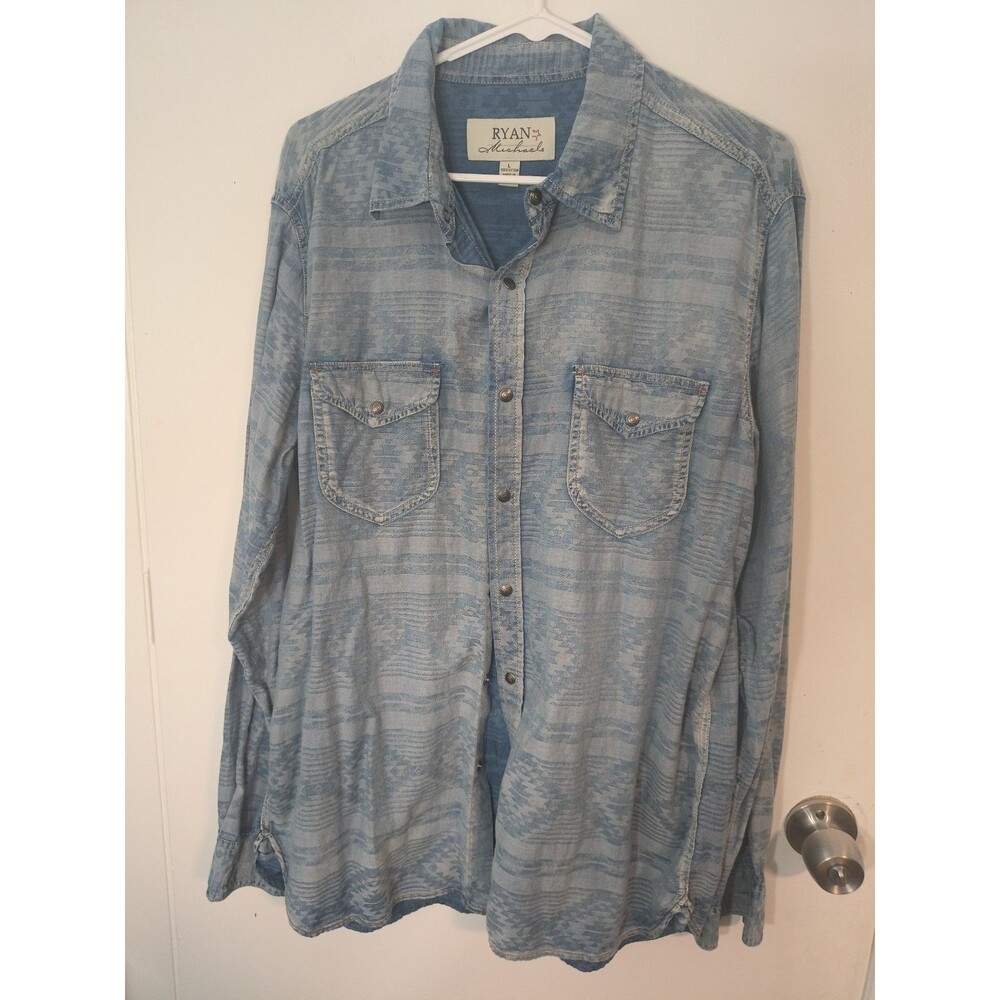 Ryan Michael Westernwear Pearl Snap Mens L Blue Shirt